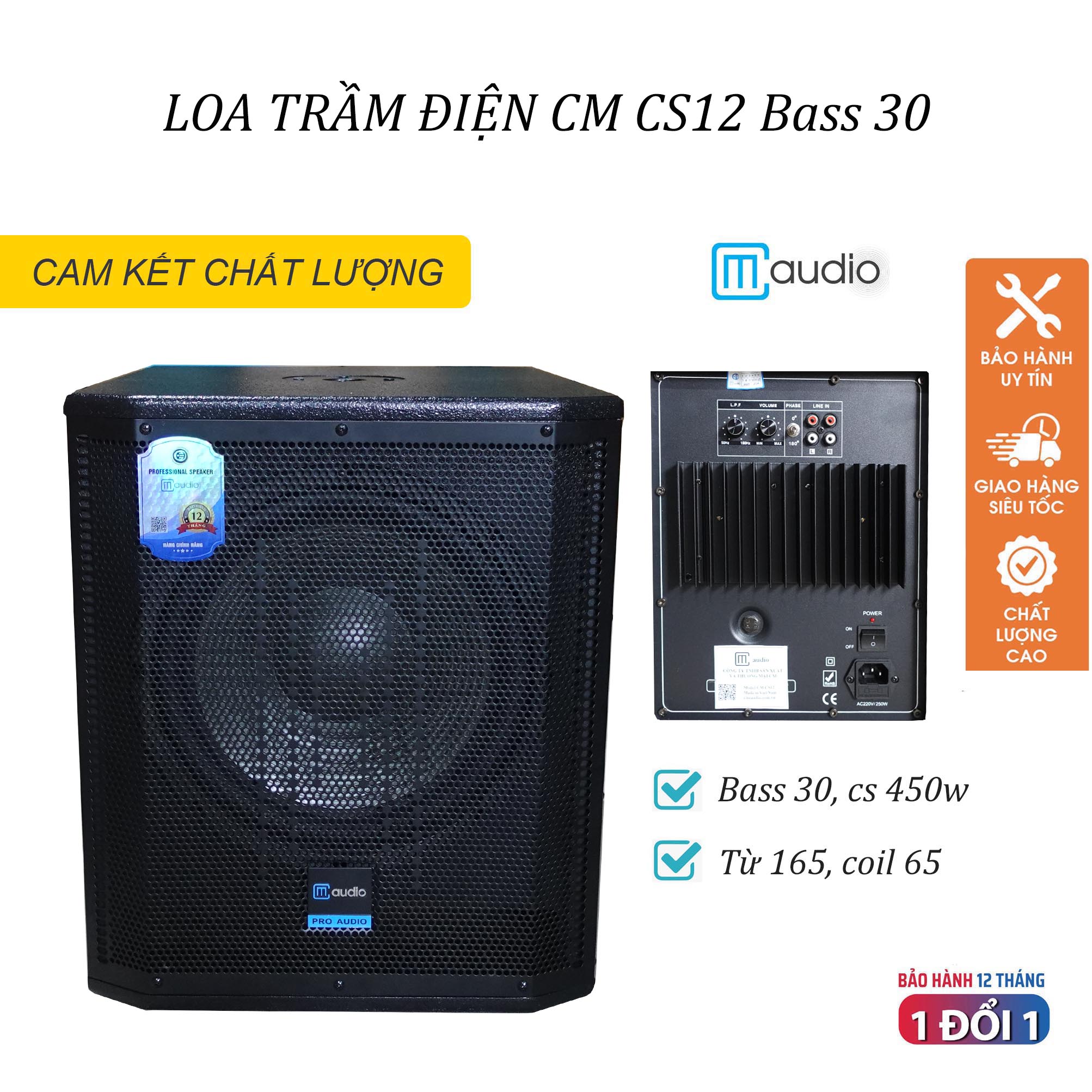 Loa Trầm điện Sub điện bass 30 CM CS12 Giải tần rộng, đáng cực kỳ sâu - Bảo hành 12 tháng